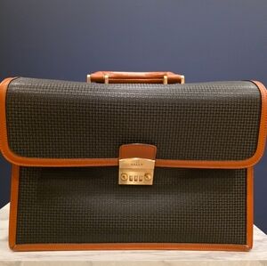 Bally Black and Brown Business Briefcase with Signature Logo Textured Design